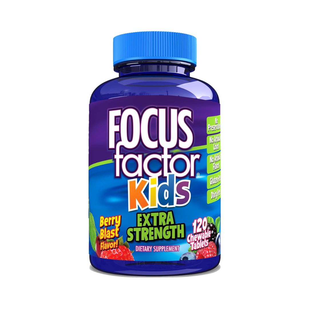 Focus Factor Kids Extra Strength Daily Chewable for Brain Health Support (120 Count)