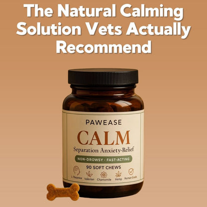 Pawease Calm - Dog Anxiety & Separation Anxiety Relief Chews | Non-Drowsy L-Theanine, Valerian & Chamomile (90 Soft Chews)