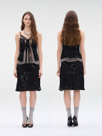 Noir Bloom Mesh Skirt