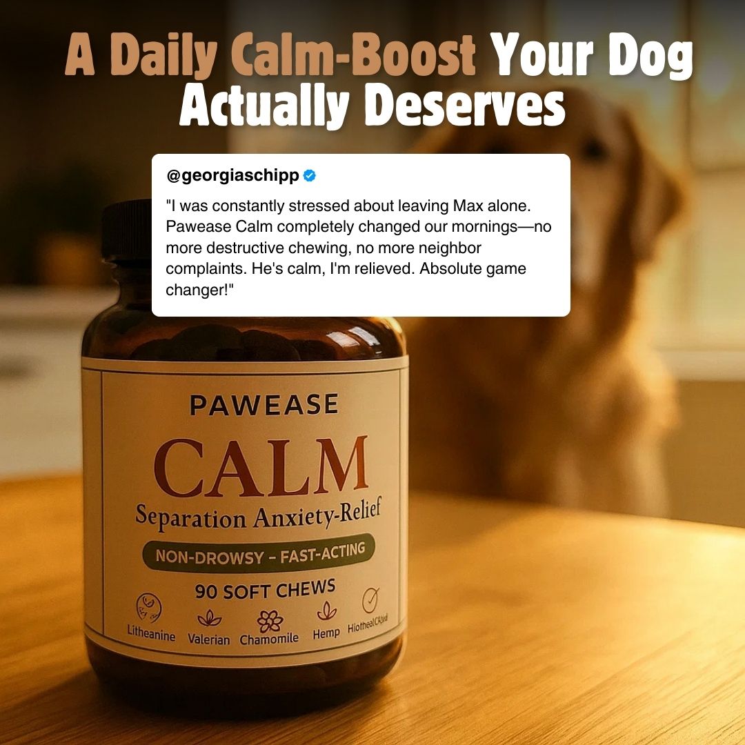 Pawease Calm - Dog Anxiety & Separation Anxiety Relief Chews | Non-Drowsy L-Theanine, Valerian & Chamomile (90 Soft Chews)