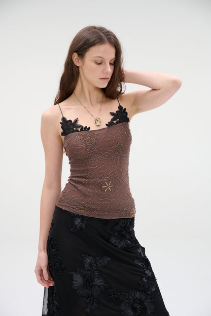 Lace Embellished Strap Top