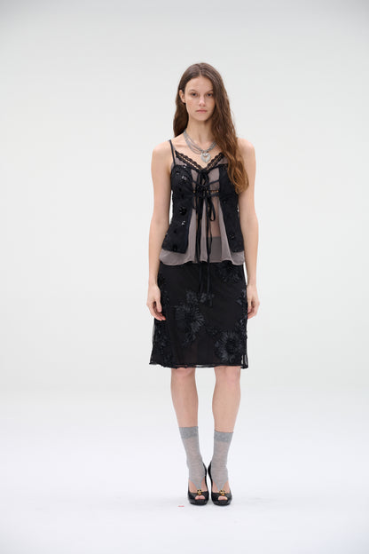 Noir Bloom Mesh Skirt