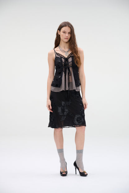Noir Bloom Mesh Skirt