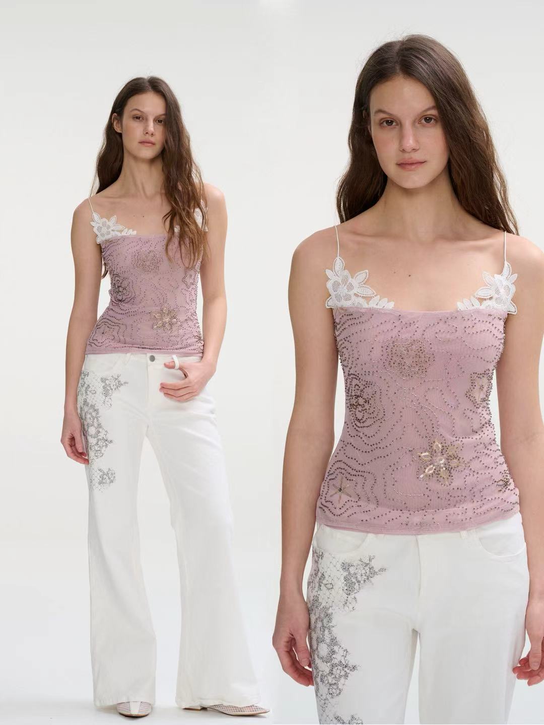 Lace Embellished Strap Top