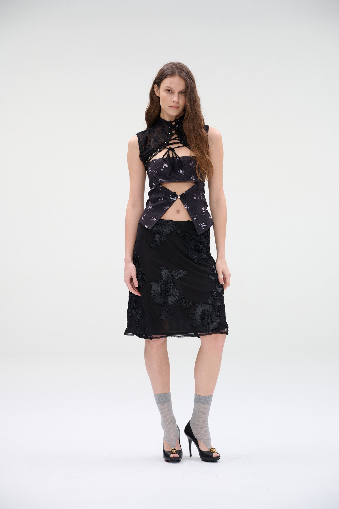 Lace Bloom Midi Skirt