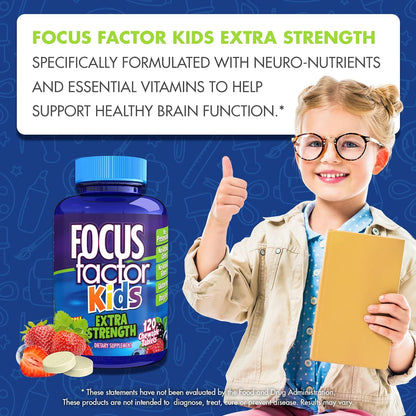 Focus Factor Kids Extra Strength Daily Chewable for Brain Health Support (120 Count)