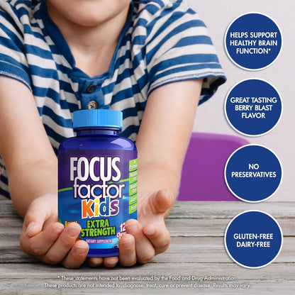 Focus Factor Kids Extra Strength Daily Chewable for Brain Health Support (120 Count)