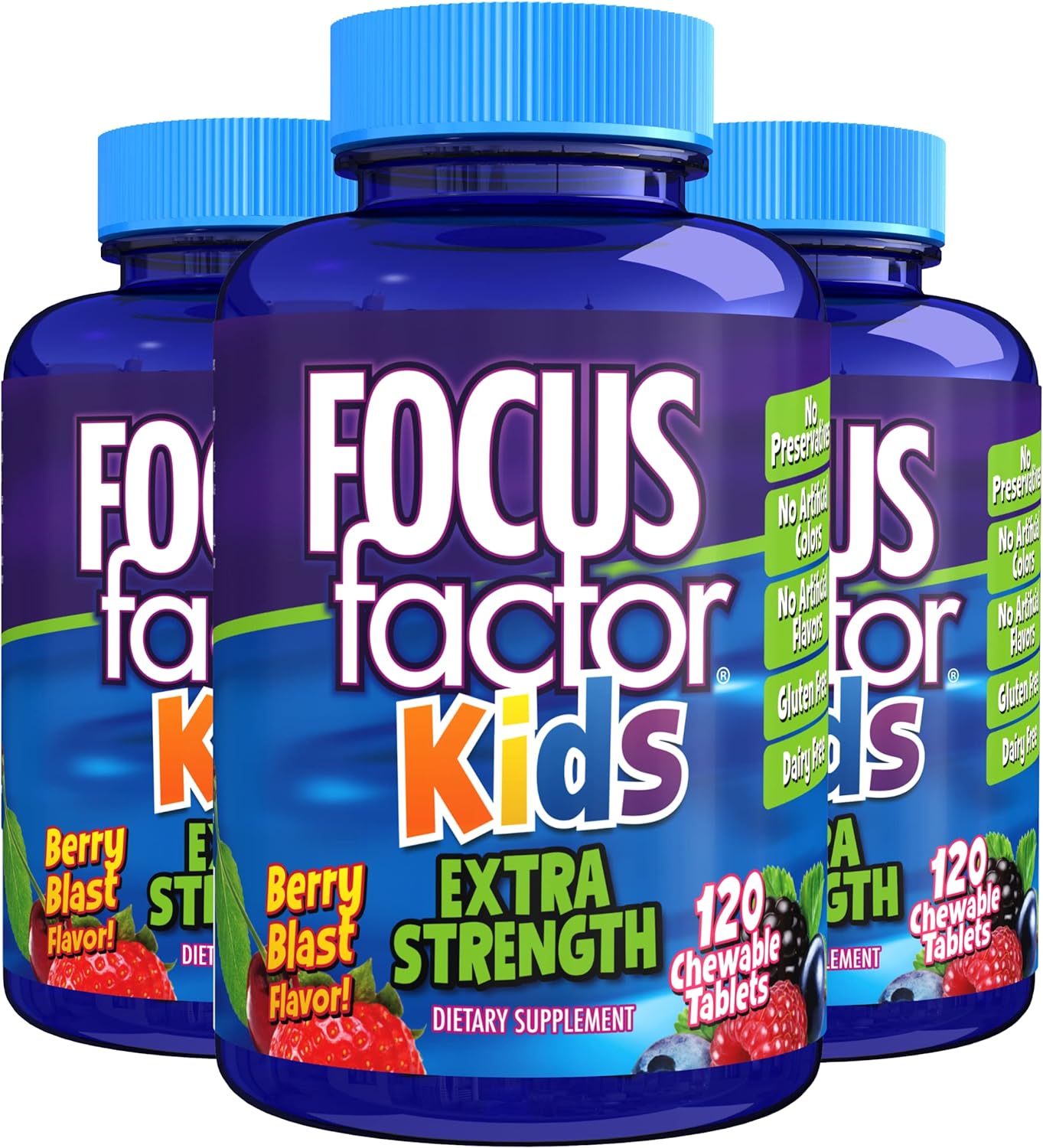 Focus Factor Kids Extra Strength Daily Chewable for Brain Health Support (120 Count)