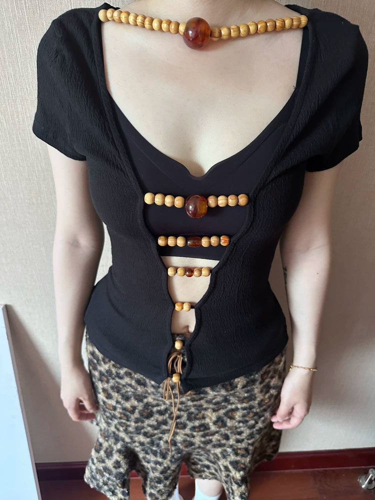 WaterBear Devotion Top - Reversible Wooden Bead Detail