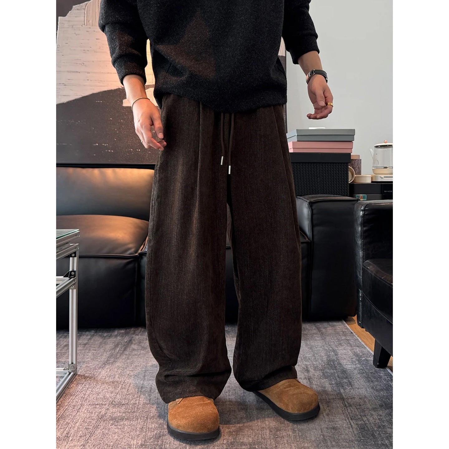 Wide Leg Fleece-Lined Pants for Men