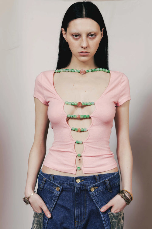 WaterBear Devotion Top - Reversible Wooden Bead Detail