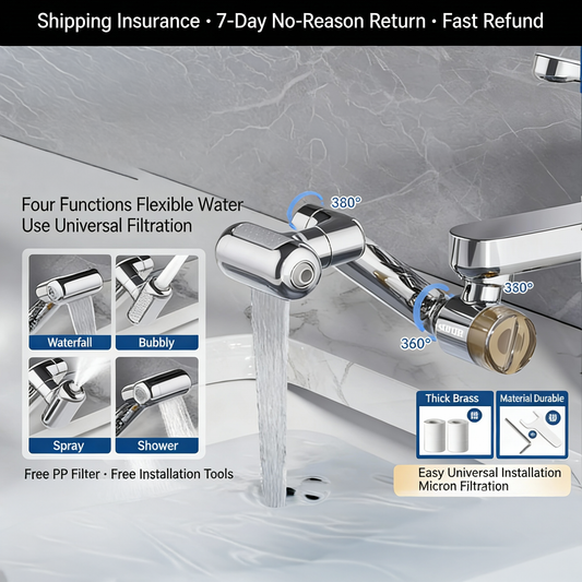 360° Articulating Faucet Extender with Adjustable Spray & Aerated Flow